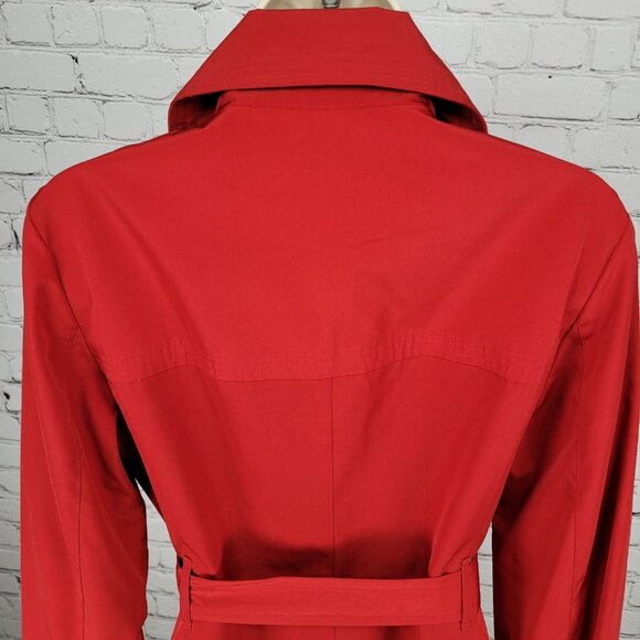 London Fog Red Double Breasted Buttoned Belted Lightweight Rain Coat Small S - Picture 10 of 16